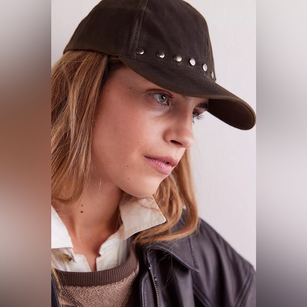 NWT Found X Free People Waxed Studded Cap In Vintage Black